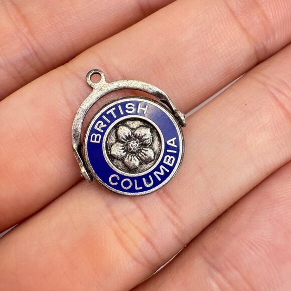 VTG Sterling Silver 925 British Columbia Enamel Flower Pendant Size 0.75" Length - Picture 6 of 9